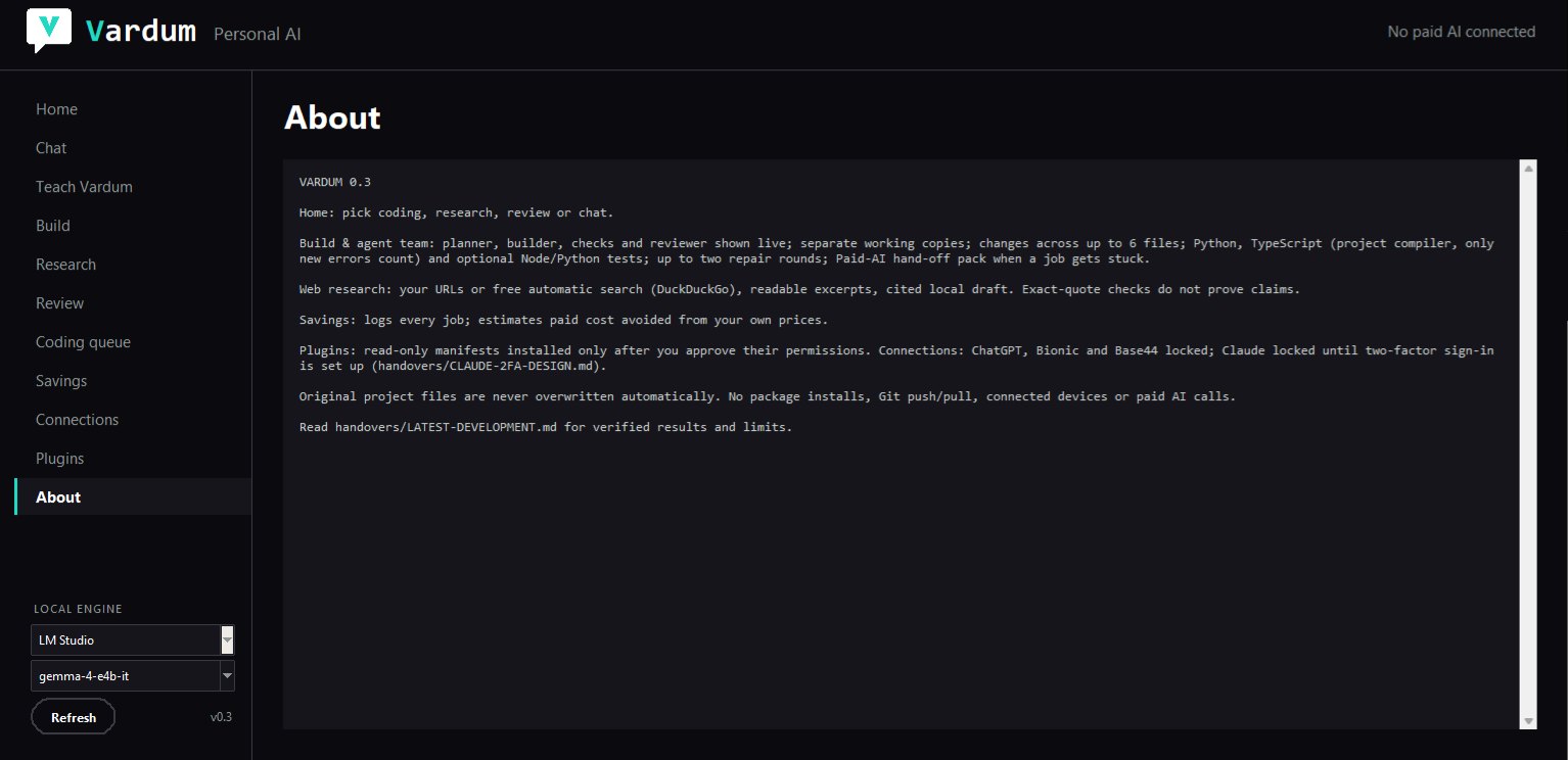 Vardum Desktop, About screen