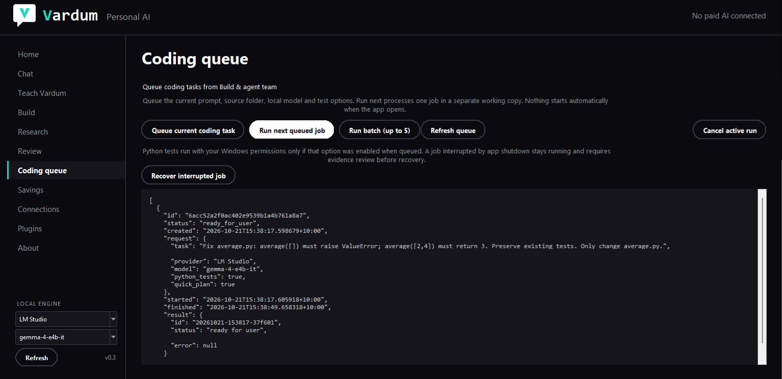 Vardum Desktop, Coding queue screen