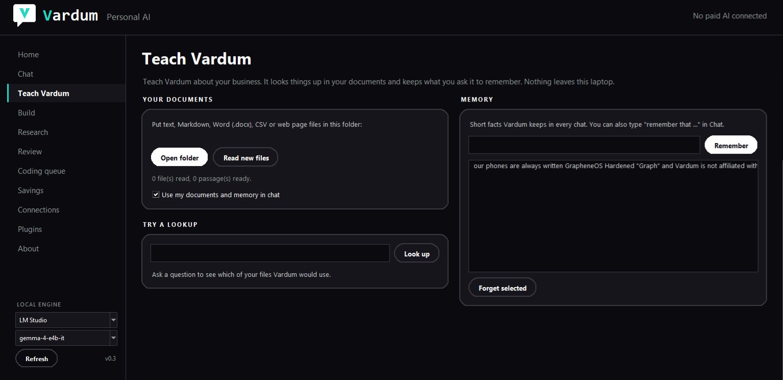 Vardum Desktop, Teach Vardum screen
